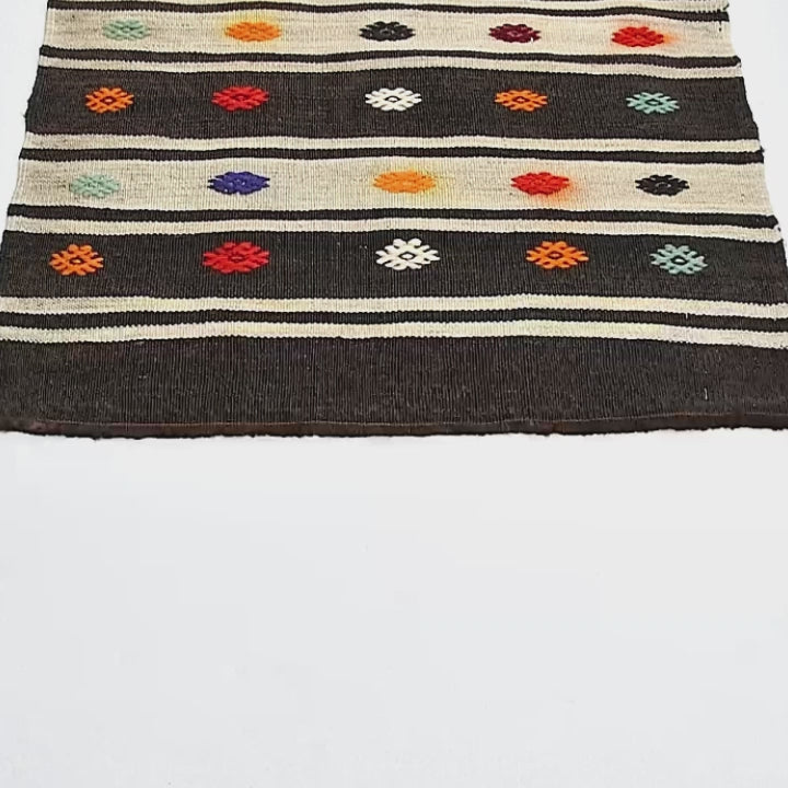 Oriental Kilim Cicim Handmade Wool On Wool 68 X 98 Cm - 2' 3'' X 3' 3'' Black C002 ER01