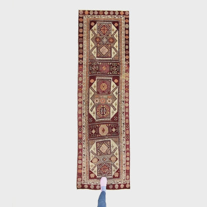 Oriental Turkish Runner Rug Handmade Wool On Wool Anatolian 83 X 290 Cm - 2' 9'' X 9' 7'' Brown C005