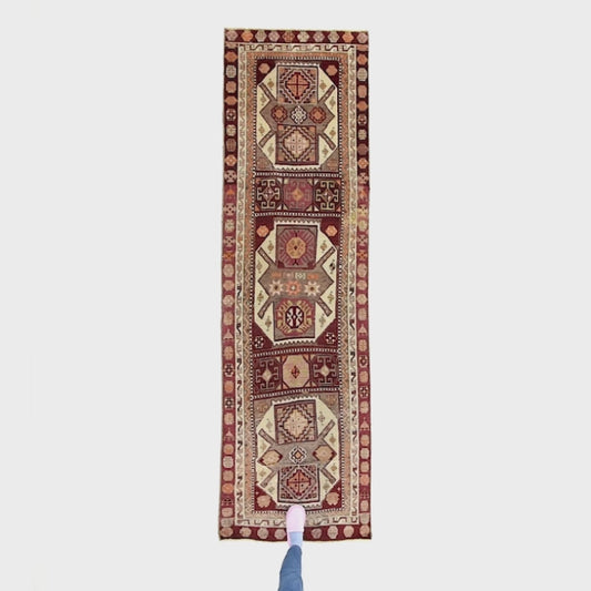 Oriental Turkish Runner Rug Handmade Wool On Wool Anatolian 83 X 290 Cm - 2' 9'' X 9' 7'' Brown C005