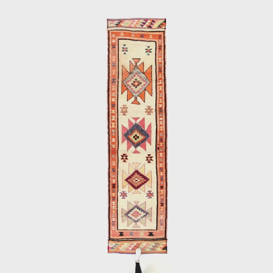 Oriental Turkish Runner Rug Handmade Wool On Wool Anatolian 406 X 95 Cm - 13' 4'' X 3' 2'' Orange C011