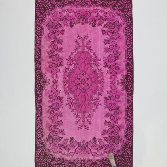 Oriental Rug Vintage Hand Knotted Wool On Cotton 160 x 270 Cm - 5' 3'' x 8' 11'' Pink C004 ER12