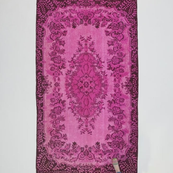 Oriental Rug Vintage Hand Knotted Wool On Cotton 160 x 270 Cm - 5' 3'' x 8' 11'' Pink C004 ER12