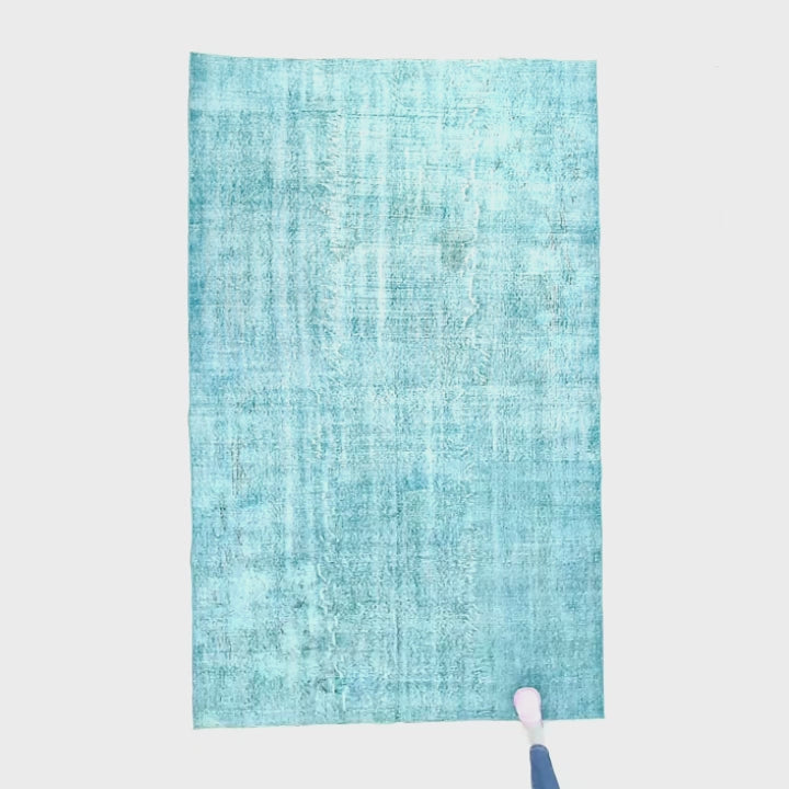 Oriental Rug Vintage Hand Knotted Wool On Cotton 174 x 284 Cm - 5' 9'' x 9' 4'' Turquoise C019 ER12