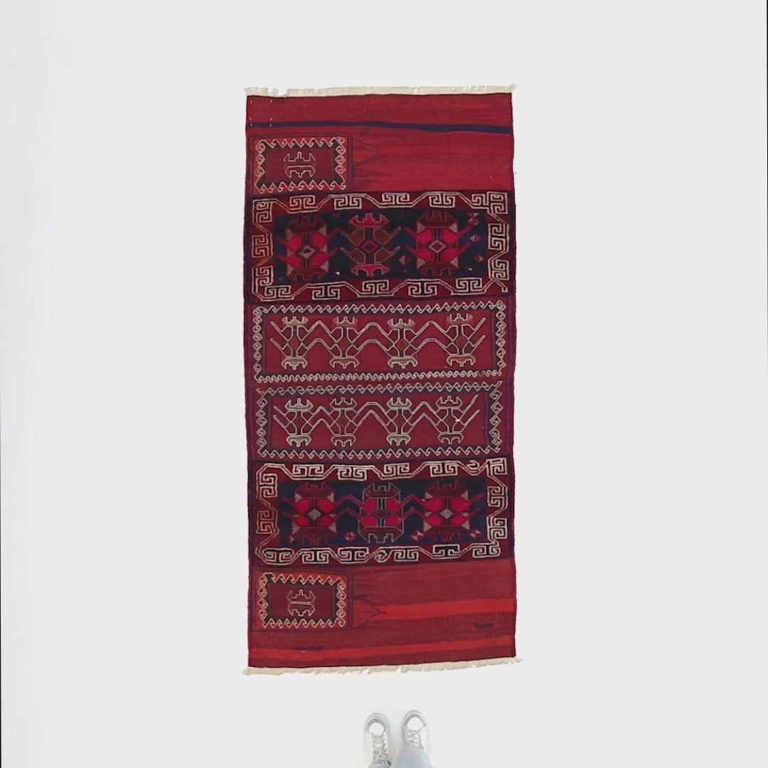 Oriental Kilim Bahtiyari Handmade Wool On Cotton 104 X 222 Cm - 3' 5'' X 7' 4'' Burgundy C021 ER01