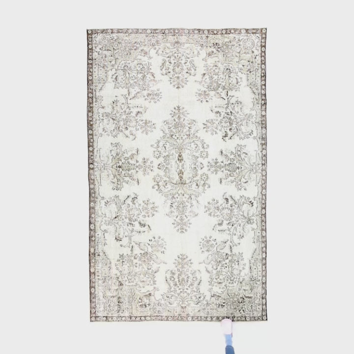 Oriental Rug Vintage Hand Knotted Wool On Cotton 170 x 280 Cm - 5' 7'' x 9' 3'' Sand C007 ER12