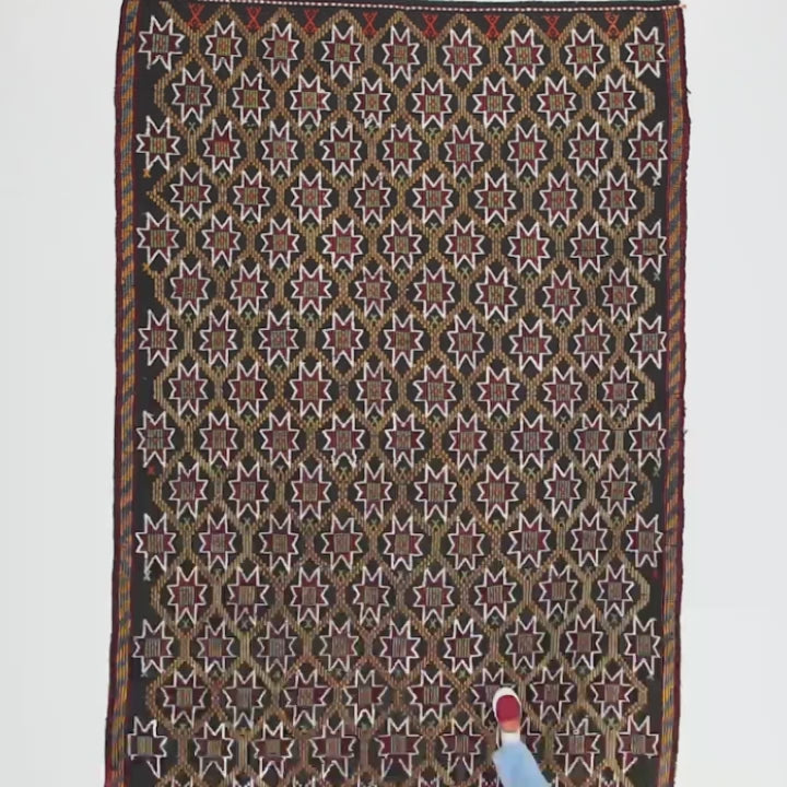 Oriental Kilim Cicim Handmade Wool On Wool 195 X 280 Cm - 6' 5'' X 9' 3'' Black C002 ER12