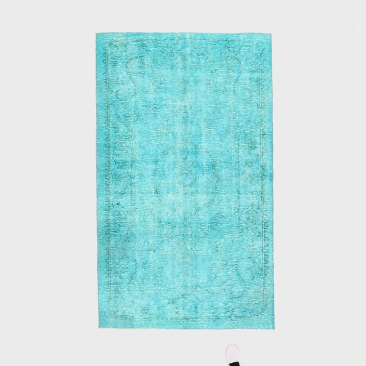 Oriental Rug Vintage Hand Knotted Wool On Cotton 139 x 239 Cm - 4' 7'' x 7' 11'' Turquoise C019 ER12