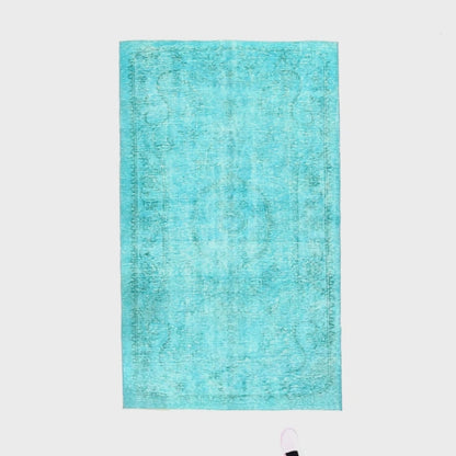 Oriental Rug Vintage Hand Knotted Wool On Cotton 139 x 239 Cm - 4' 7'' x 7' 11'' Turquoise C019 ER12