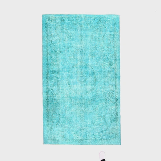 Oriental Rug Vintage Hand Knotted Wool On Cotton 139 x 239 Cm - 4' 7'' x 7' 11'' Turquoise C019 ER12