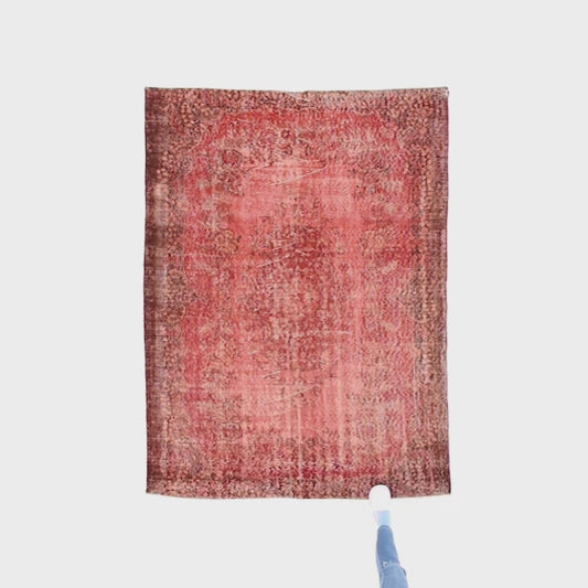 Oriental Rug Vintage Hand Knotted Wool On Cotton 144 x 221 Cm - 4' 9'' x 7' 4'' Red C014 ER12