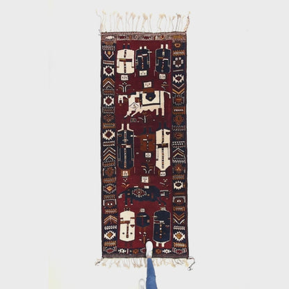 Oriental Turkish Runner Rug Handmade Wool On Wool Anatolian 328 X 128 Cm - 10' 10'' X 4' 3'' Burgundy C021