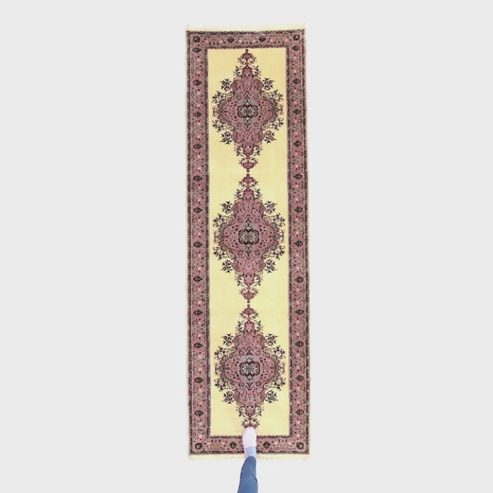 Oriental Turkish Runner Rug Handmade Wool On Cotton Anatolian 97 X 328 Cm - 3' 3'' X 10' 10'' Pink C004