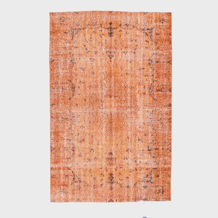 Oriental Rug Vintage Hand Knotted Wool On Cotton 172 x 273 Cm - 5' 8'' x 9' Orange C011 ER12