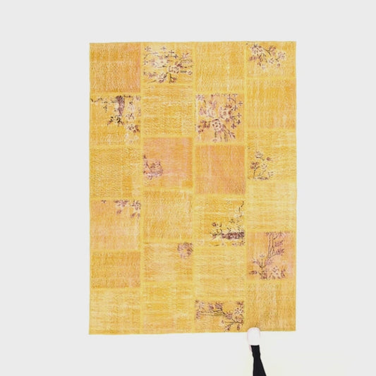 Oriental Rug Patchwork Hand Knotted Wool On Wool 172 x 242 Cm - 5' 8'' x 8' Yellow C006 ER12